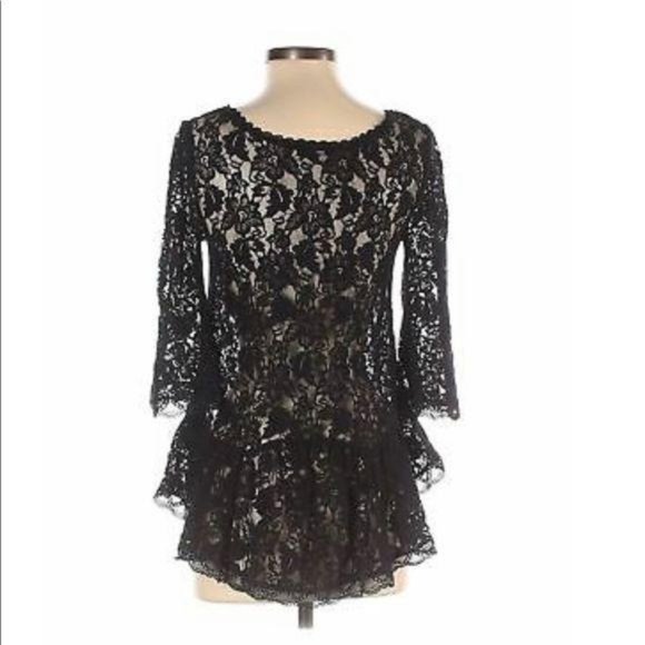 Free People Black Lace Short Sleeve Blouse Small - Picture 2 of 8